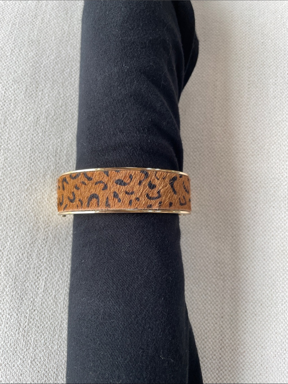 Leopard Print Haircalf Bangle Bracelet - Brown and Gold I